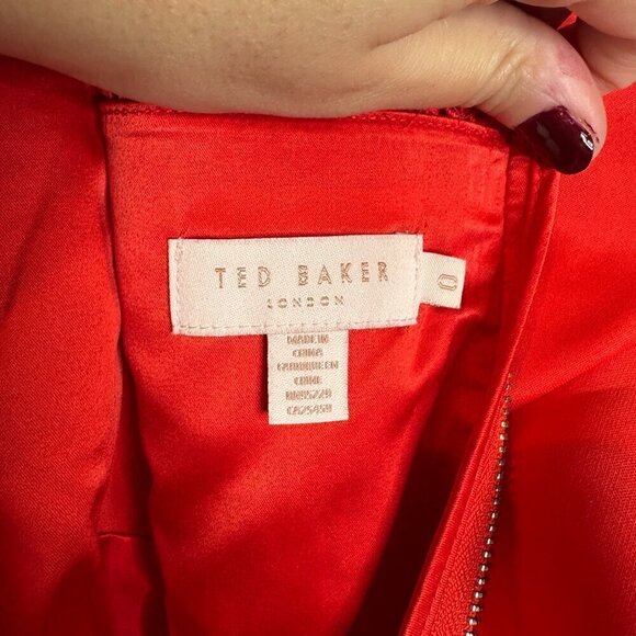 Ted Baker Calizee Lace Insert Skater Dress Red - Picture 7 of 7